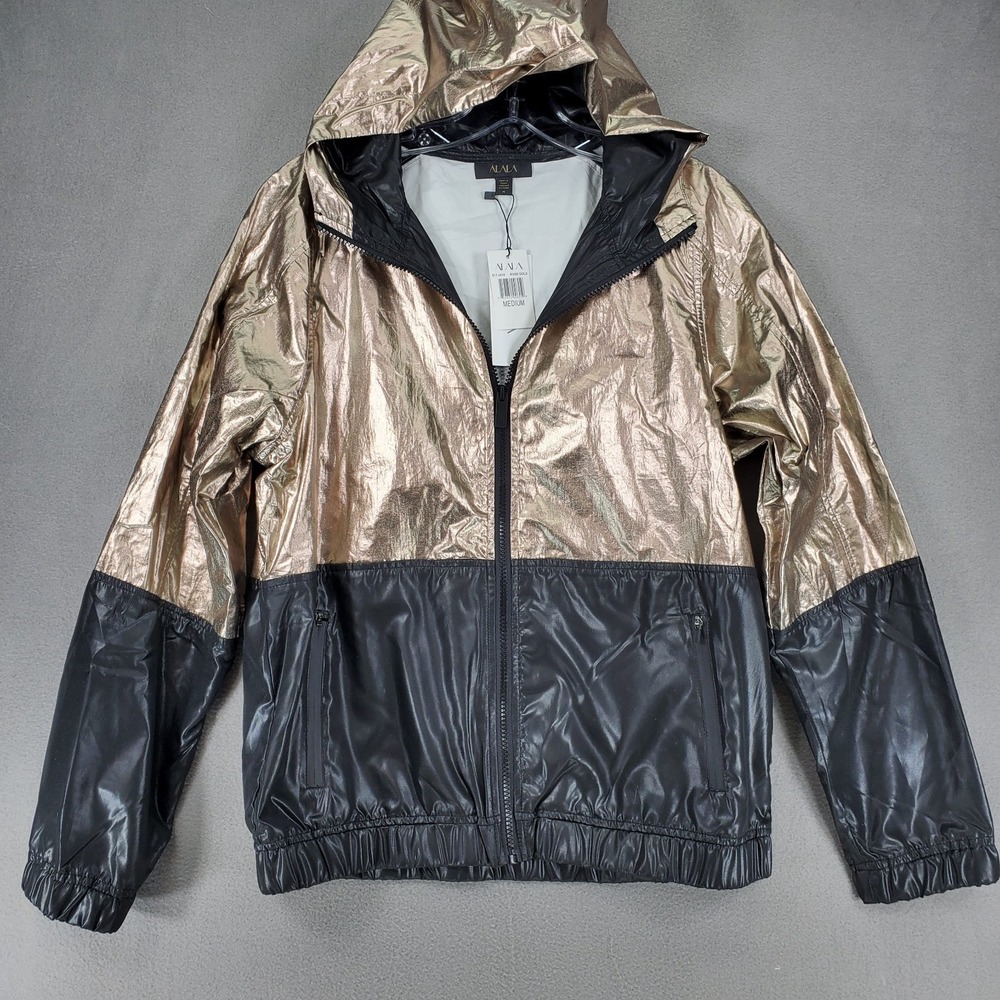 New Alala‎ Metallic Windbreaker Jacket Womens Size Medium Gym Workout Rose Gold